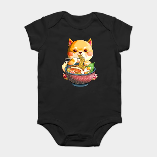 Kawaii Shiba Inu Noodles Cute Dog Ramen Otaku Weeaboo Baby Bodysuit by Blink_Imprints10